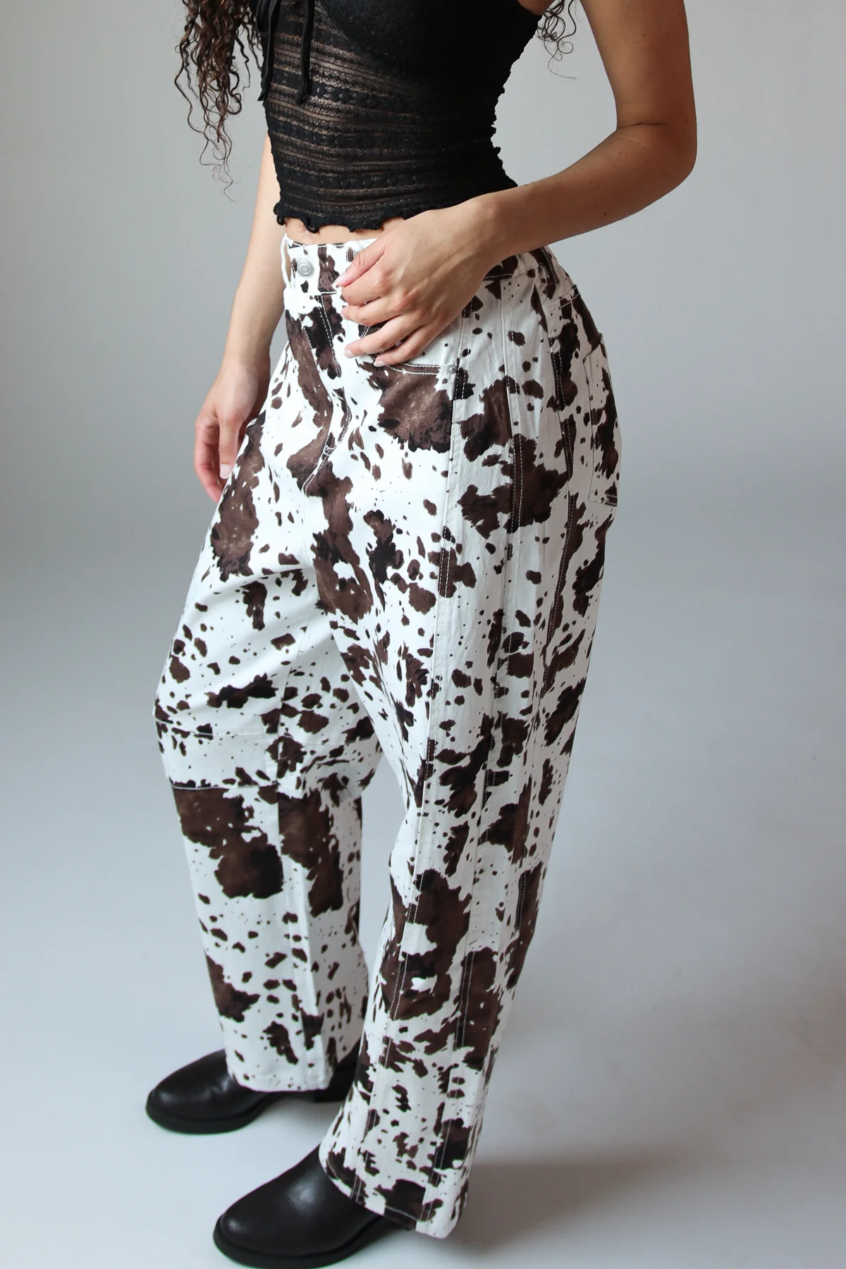 Cow Print Barrel Leg Jeans - Image 3