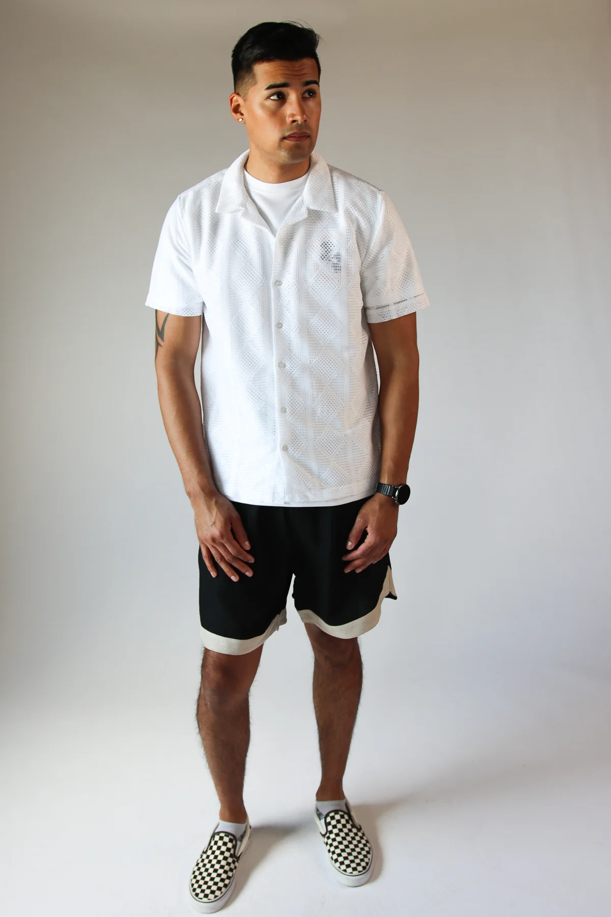 Diamond Open Weave Button Up Shirt - Image 7