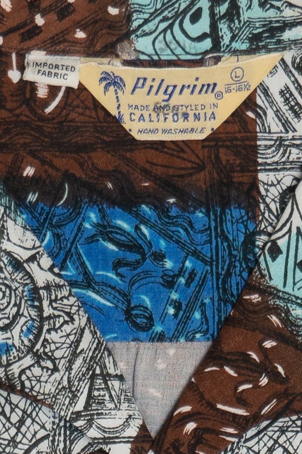 Rare Vintage Hawaiian Shirt With Loop Collar Pilgrim Made And Styled In California 40/50s - Image 5